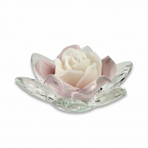 Camelia / P.candela grande cristallo e porcellana rosa-cera bianca