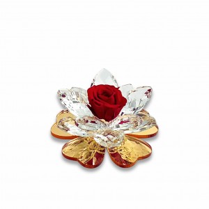 Iris / Fiore piccolo cristallo base plex oro  - rosa stabilizzata rosso