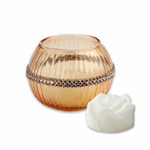 Savoia / Sfera piccola vetro lustro ambra fascia strass con candela