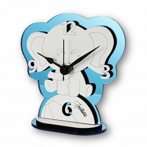 Toledo / Orologio sagomato Elefantino legno tortora-bianco