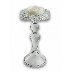 Diva / Candeliere vetro 4^ misura con cristalli e rosa cera di soia