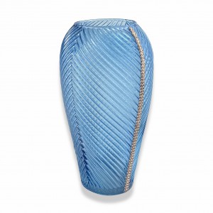 Praga / Vaso coppa piccolo vetro lustro blu con fascia strass