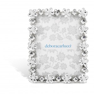 Portafoto media cornice metallo argento con fiori strass