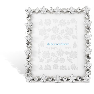 Portafoto grande cornice metallo argento con fiori strass