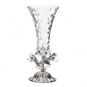 Vaso in vetro con metallo argento e fiori cristallo