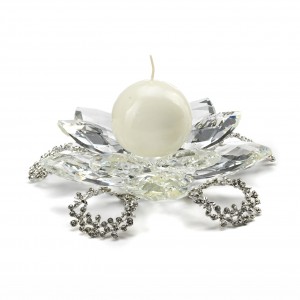 Portacandela ninfea in cristallo con petali in strass argento