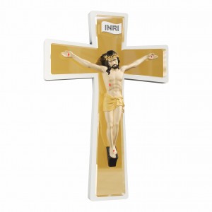 Sacro - Crocifisso in resina smaltata a colori con croce specchio oro