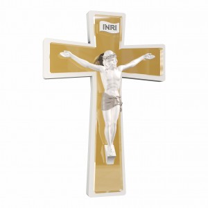 Sacro - Crocifisso in resina bianca con croce specchio oro