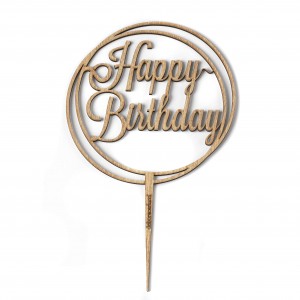 caketopper stick Ø15cm 'HAPPY BIRTHDAY' LEGNO TORT