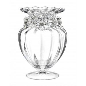  Vase in optical glass, 6 flowers in crystal and spheres with strass