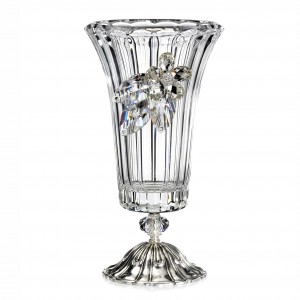 Vase in glass, base in silver metal, flower in crystal foiled