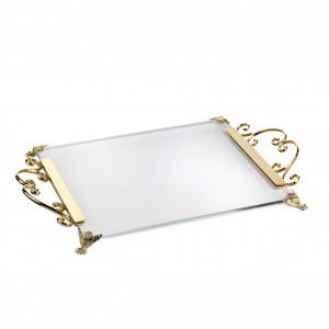 Tray in glass and gold metal 