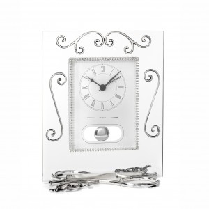 Pendulum clock in glass and silver metal