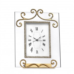 Alarm clock, glass and gold metal