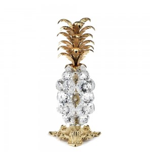 Medium pineapple in crystal, gold brass, Ø 14 cm- H 36 cm