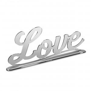 Scritta con base LOVE in plex specchio argento, cm 40