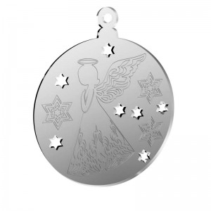 Pendente Natale - Sfera con angelo e stelle in specchio argento cm Ø 10