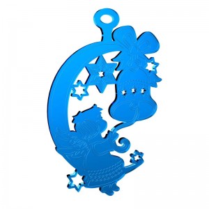 Pendente Natale - Angelo su luna e campana in specchio blu 9x12 cm
