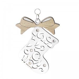 Pendente Natale - calza con fiocco in legno e strass cm 10x12 h