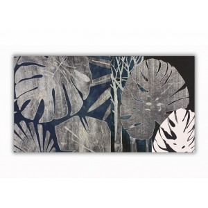 Pannello con foglie jungle argento - cm 125 x 67