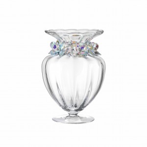 Vaso anfora piccolo in vetro soffiato con fiori in cristallo boreale