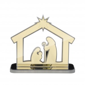 Natività Led Capanna in plex specchio oro e base argento