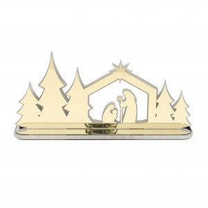 Natività Led grande con alberi in plex specchio oro e base argento