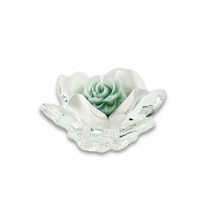 Camelia / P.candela piccolo cristallo e porcellana bianca-cera salvia