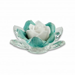 Camelia / P.candela grande cristallo e porcellana v.salvia-cera bianca