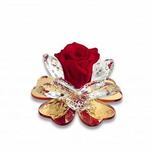 Iris / Fiore grande cristallo base plex oro - rosa stabilizzata rosso