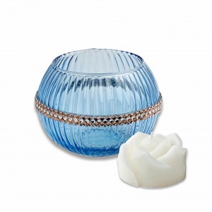 Savoia / Sfera piccola vetro lustro blu fascia strass con candela
