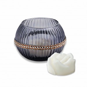 Savoia / Sfera piccola vetro lustro nero fascia strass con candela