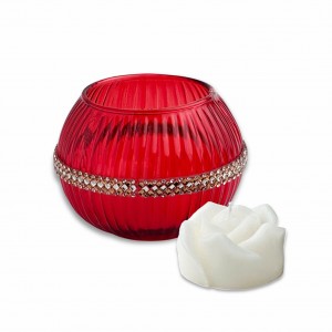 Savoia / Sfera piccola vetro lustro rosso fascia strass con candela
