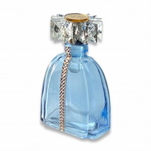 Savoia / Bottiglia vetro lustro blu con tappo cristallo