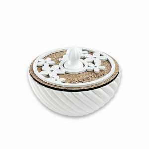 Daisy / Scatola bassa resina e legno decoro margherite