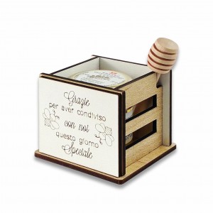 Delious / Cassetta legno decoro coppia-api con vasetto miele 35g