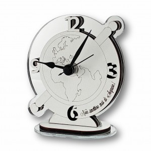 Toledo / Orologio sagomato Mappamondo legno tortora-bianco