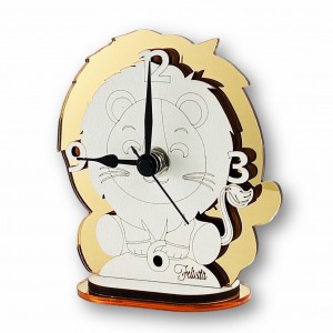 Toledo / Orologio sagomato Leone legno tortora-bianco