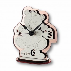 Toledo / Orologio sagomato Orsetto legno tortora-bianco