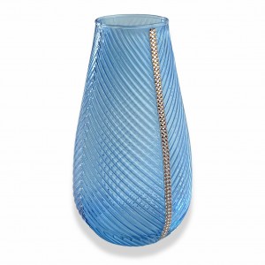 Praga / Vaso goccia piccolo vetro lustro blu con fascia strass