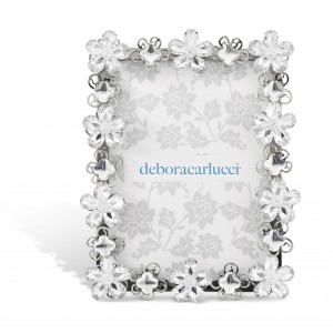 Portafoto piccolo cornice metallo argento con fiori strass