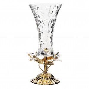 Vaso in vetro con metallo oro e fiori cristallo