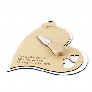 Tagliere grande a forma di cuore in legno tortora con coltello