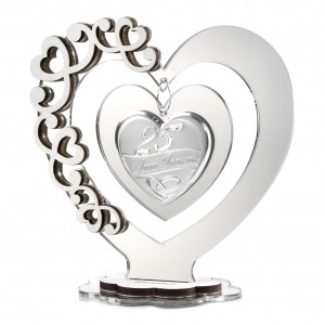 Icona media a forma di cuore in specchio argento per 25° anniversario