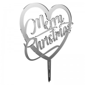 Cake topper stick piccolo Merry Christmas in specchio argento - cm 16 x 21 h