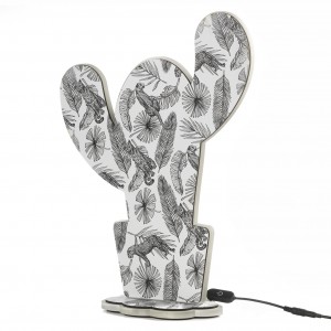 Lampada led a forma di cactus in legno con stampa jungle