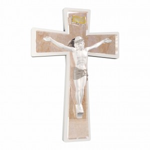 Sacro - Crocifisso in resina bianca con croce in marmo beige