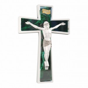Sacro - Crocifisso in resina bianca con croce in marmo verde