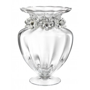  Vase in optical glass, 8 flowers in crystal and spheres with strass