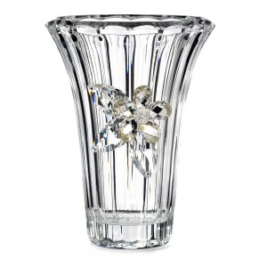 Vase in glass, base in gold metal, flower in crystal foiled